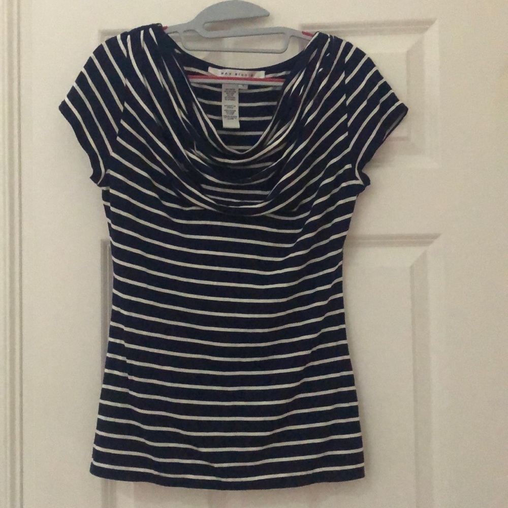 Navy/ white striped ruffled blouse